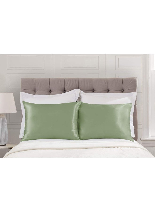 ShopBedding Satin Pillowcase with Zipper for Hair and Skin Care Feels Soft and Cool Like a Silk Pillowcase Satin Pillow Cases 2 Pack Slik Pillow Cover Sage Green  Queen Size  Set of 2 - Image 3