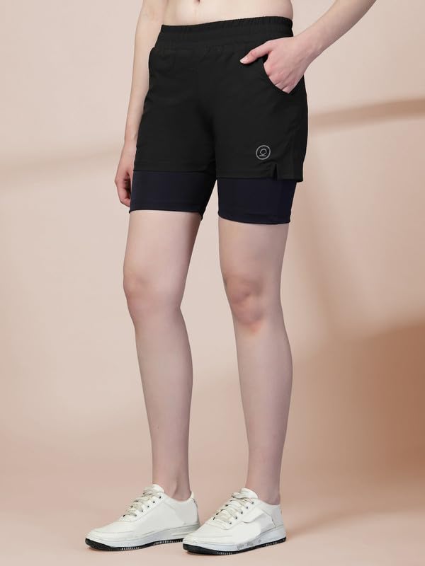 CHKOKKO Gym Shorts for Women Workout Sports Running Quick Dry Fit Double Layer Inner Compression with Pockets Breathable Lightweight Wear BlackNavy S - Image 4