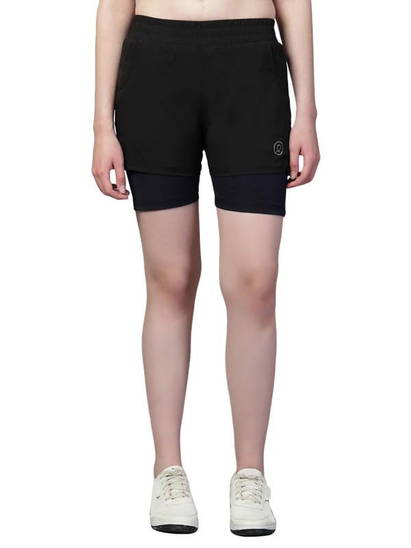 CHKOKKO Gym Shorts for Women Workout Sports Running Quick Dry Fit Double Layer Inner Compression with Pockets Breathable Lightweight Wear BlackNavy S - Image 1