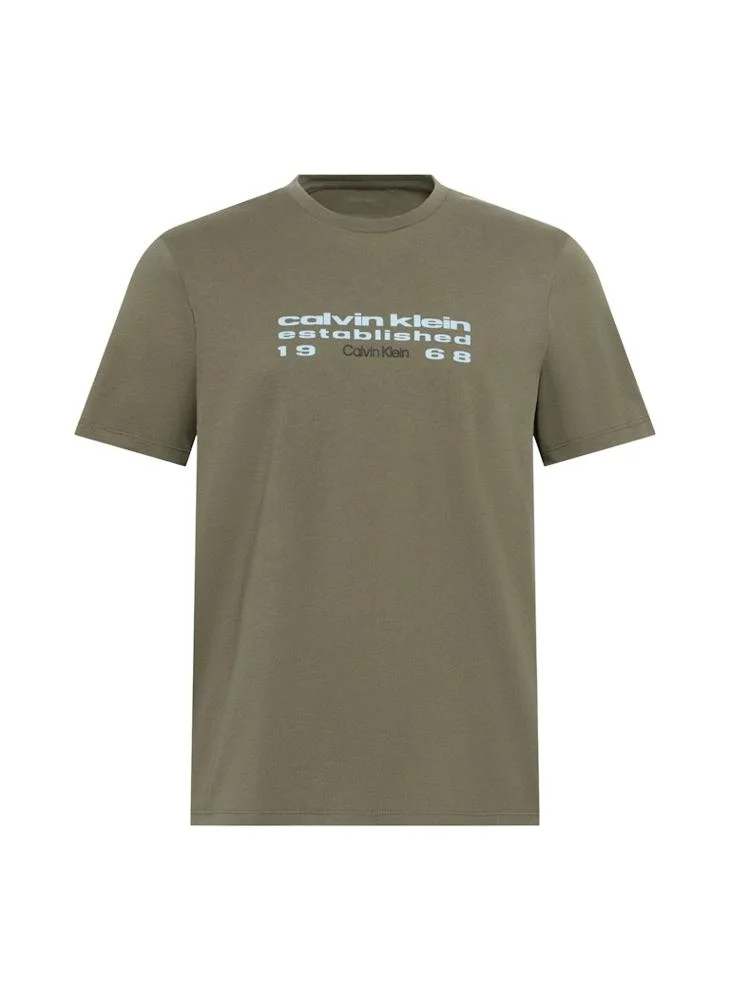 Calvin Klein Jeans Dusty Olive Logo Graphic Crew Neck T-Shirt for Men | Best Price UAE