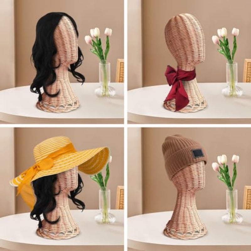 Hat Rack Hat Display Stand, Generic Mannequin Head Hat Display Stand Professional Tall Rattan Hat Rack Wig Stand, for Salon Barber Shop - Image 2