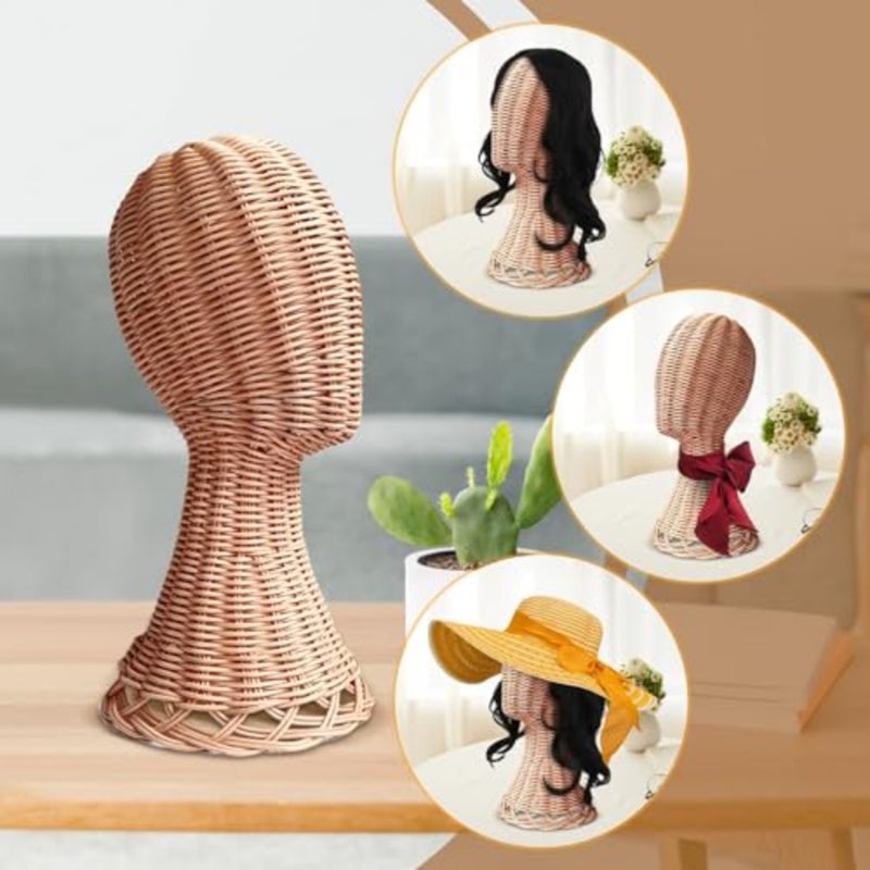 Hat Rack Hat Display Stand, Generic Mannequin Head Hat Display Stand Professional Tall Rattan Hat Rack Wig Stand, for Salon Barber Shop - Image 5