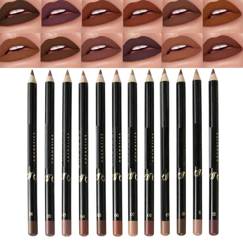 MAEPEOR Matte Lip Liner 12 PCS Nude Brown Series Highly Pigmented and Smoothly Velvet Lipliner Pencil Set Long Lasting and Waterproof Durable Lip Liners 12PCS4