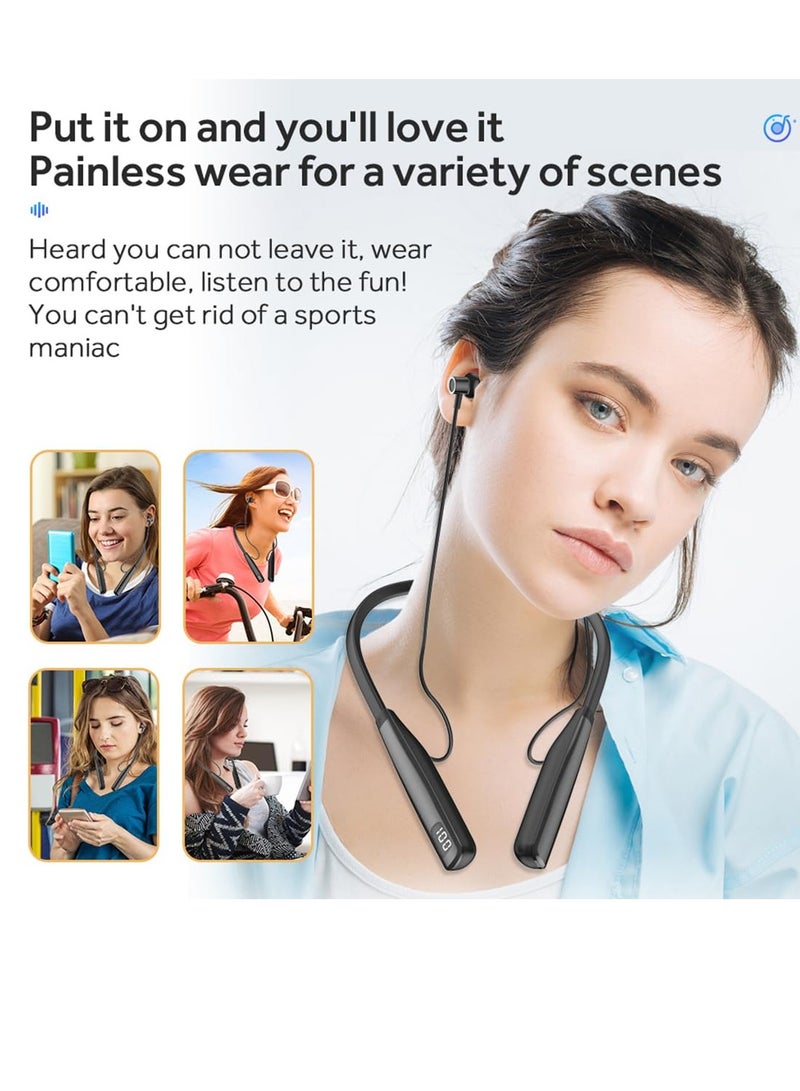 SYOSI Wireless Headphones Neckband Bluetooth 5.3 with LED Power Display Waterproof Hi-Fi Stereo Earbuds for Sports Gym Running - Image 2