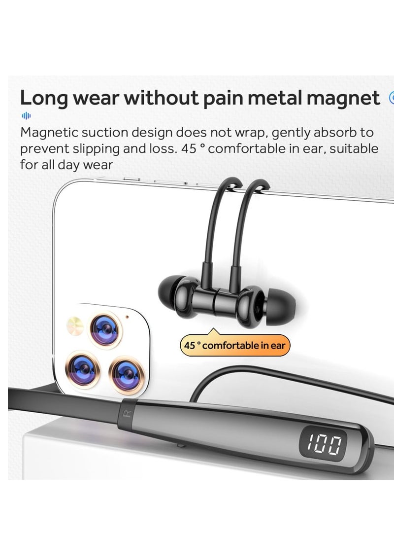SYOSI Wireless Headphones Neckband Bluetooth 5.3 with LED Power Display Waterproof Hi-Fi Stereo Earbuds for Sports Gym Running - Image 4