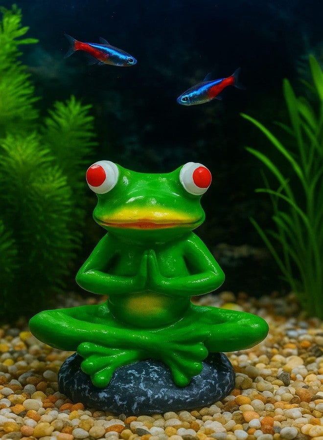 rizopets Decorative Meditating Frog Aquarium Ornament, Green, Red-Eyed Tree Frog Design, Fish Tank Decoration - Image 1