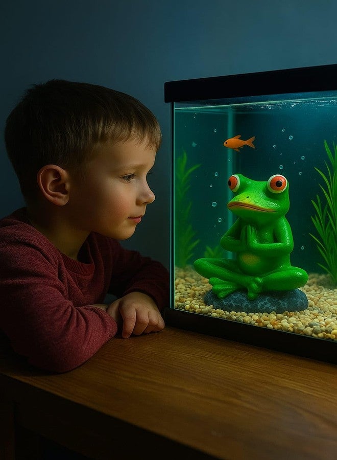 rizopets Decorative Meditating Frog Aquarium Ornament, Green, Red-Eyed Tree Frog Design, Fish Tank Decoration - Image 3