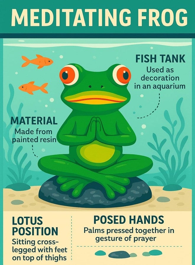 rizopets Decorative Meditating Frog Aquarium Ornament, Green, Red-Eyed Tree Frog Design, Fish Tank Decoration - Image 2