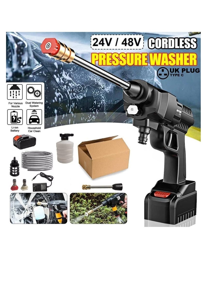 Generic 48V Cordless Portable Washer Electric High Pressure Cleaner Machine 200W 30Bar Lithium Handheld Car Cleaning Device With Foam Generator Nozzle Water Pump (Box Pack - UK Plug)  - Image 1