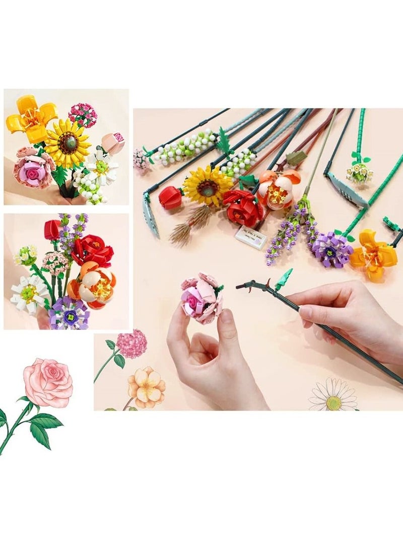 SYOSI - Flower Bouquet Building Blocks, Creativity Artificial Flowers Building Toy Set Flower Building Block Set for 6+ Kids, Gift for Children, Friends, Families (without Vase) - Image 1