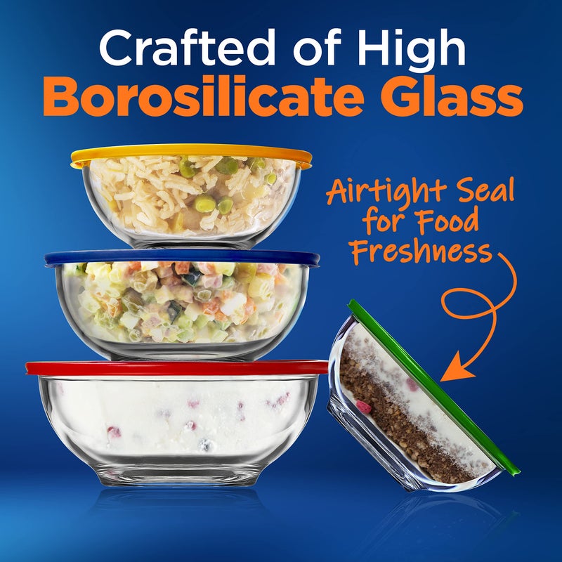 NutriChef NutriChef 4-Piece Glass Mixing Bowls with Lids Set - Premium Large Nesting Salad Bowls, Space Saving Stackable Design - Dishwasher, Freezer, & Microwave Safe, (1-Qt, 1.6-Qt, 2.5-Qt, & 3.7-Qt)  - Image 4