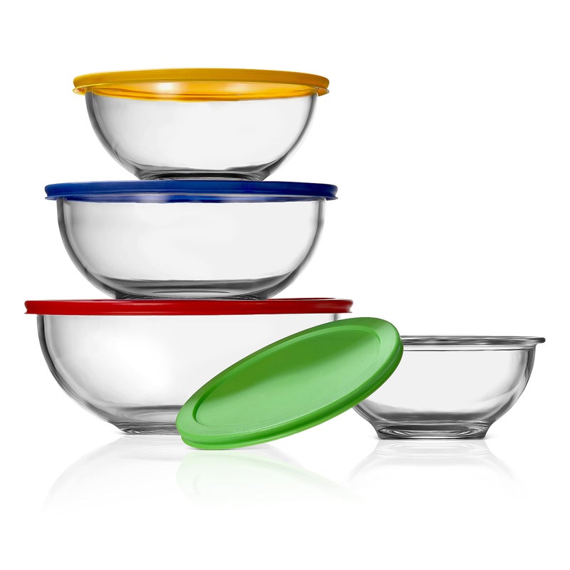 NutriChef NutriChef 4-Piece Glass Mixing Bowls with Lids Set - Premium Large Nesting Salad Bowls, Space Saving Stackable Design - Dishwasher, Freezer, & Microwave Safe, (1-Qt, 1.6-Qt, 2.5-Qt, & 3.7-Qt)  - Image 1