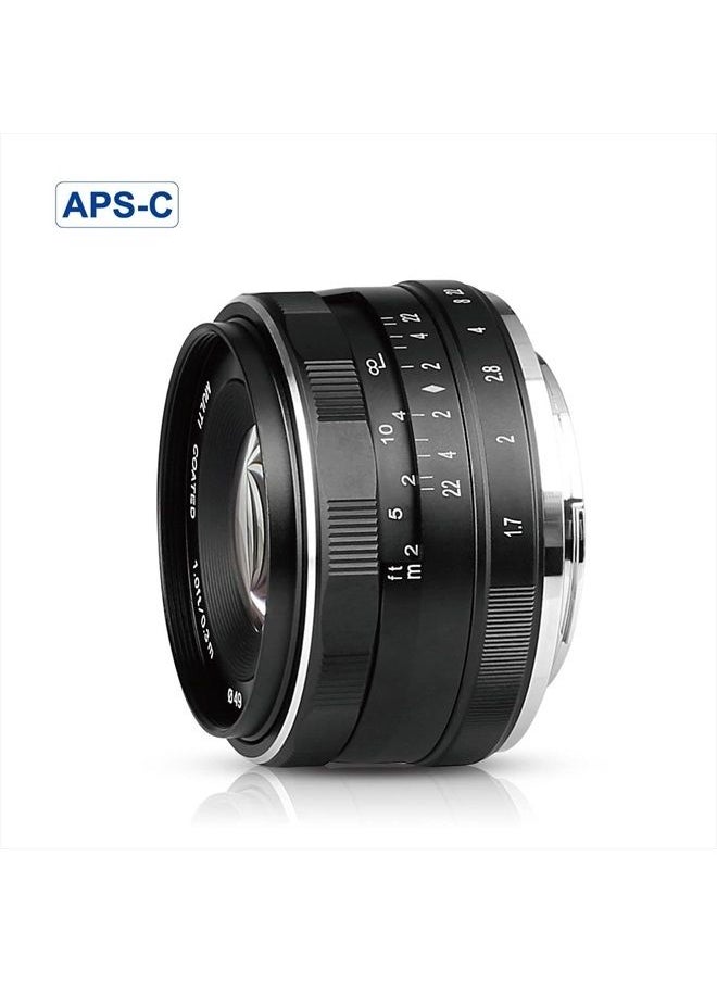 Meike - 35mm F1.7 Large Aperture Manual Focus Prime Fixed Lens APS-C Compatible with Sony E-Mount Mirrorless Cameras NEX 3 3N NEX 5R NEX 6 7 A6600 A6400 A5000 A5100 A6000 A6100 A6300 A6500 A3000 - Image 1