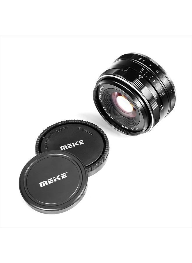 Meike - 35mm F1.7 Large Aperture Manual Focus Prime Fixed Lens APS-C Compatible with Sony E-Mount Mirrorless Cameras NEX 3 3N NEX 5R NEX 6 7 A6600 A6400 A5000 A5100 A6000 A6100 A6300 A6500 A3000 - Image 1