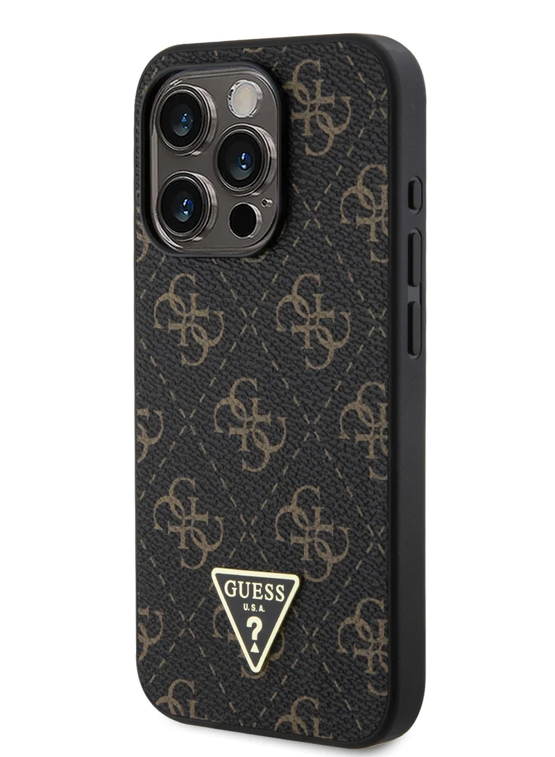 GUESS New 4G PU Leather Case with Triangle Logo for iPhone 16 Pro / Drop protection / Slim Profile / Lightweight / Comfortable Grip-Black