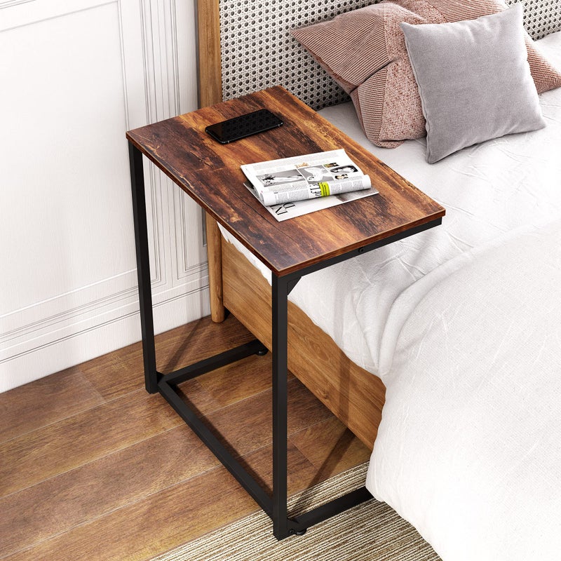 WLIVE Wide Snack Side Table, C Shaped End Table for Sofa Couch and Bed, Laptop Table, Work from Home, 26 Inch Tall, Rustic Brown - Image 2