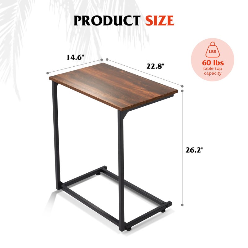WLIVE Wide Snack Side Table, C Shaped End Table for Sofa Couch and Bed, Laptop Table, Work from Home, 26 Inch Tall, Rustic Brown - Image 4