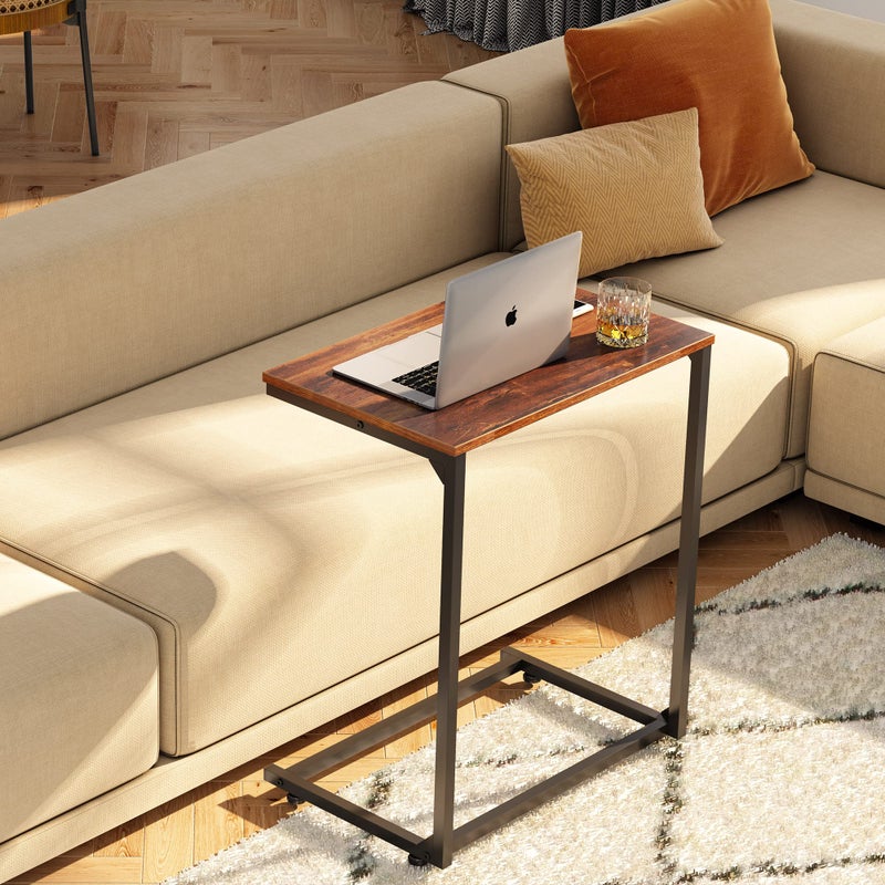 WLIVE Wide Snack Side Table, C Shaped End Table for Sofa Couch and Bed, Laptop Table, Work from Home, 26 Inch Tall, Rustic Brown - Image 3