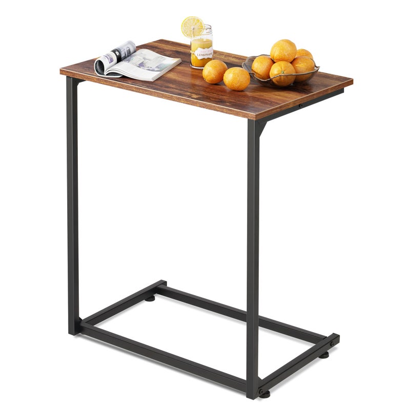 WLIVE Wide Snack Side Table, C Shaped End Table for Sofa Couch and Bed, Laptop Table, Work from Home, 26 Inch Tall, Rustic Brown - Image 1