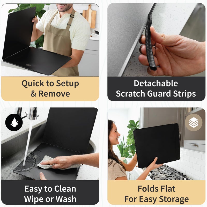 Baetle Extra-Large 2-Piece Splatter Guard (15.7â€ x 15.7â€), Heavy-Duty, Commercial-Quality Stainless Steel Oil Splash Shield with Foldable 2-Panel Design & Silicone Spoon Rest by Baetle - Image 4