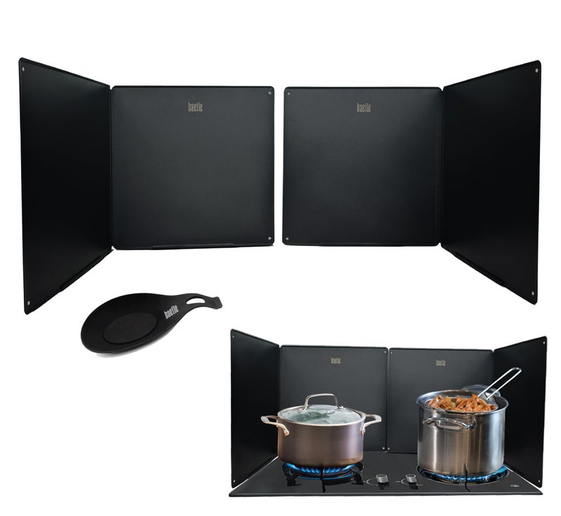 Baetle Extra-Large 2-Piece Splatter Guard (15.7â€ x 15.7â€), Heavy-Duty, Commercial-Quality Stainless Steel Oil Splash Shield with Foldable 2-Panel Design & Silicone Spoon Rest by Baetle - Image 1
