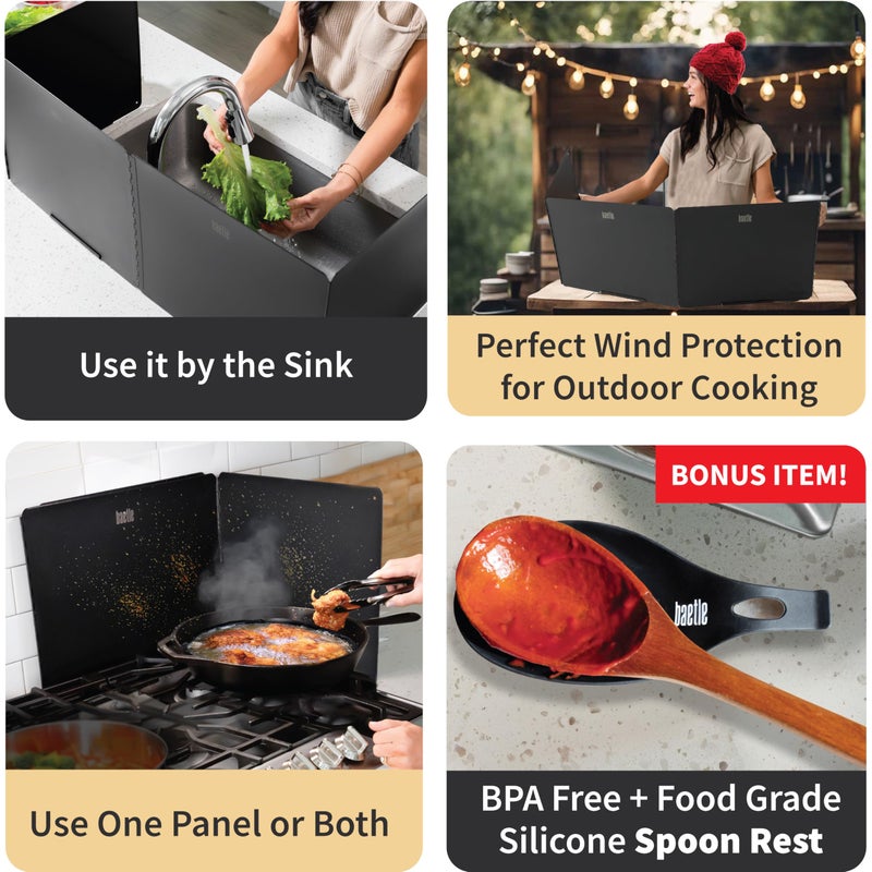 Baetle Extra-Large 2-Piece Splatter Guard (15.7â€ x 15.7â€), Heavy-Duty, Commercial-Quality Stainless Steel Oil Splash Shield with Foldable 2-Panel Design & Silicone Spoon Rest by Baetle - Image 5