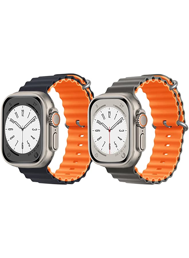 IAF Silicone Ocean Band Strap for Apple Watch Ultra 8 49mm Black/Orange2 Double Side Strap with Gray/Orange Double Side Strap Set of 2