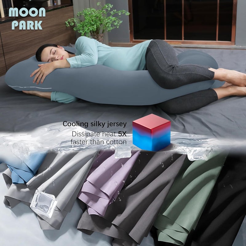 MOON PARK Pregnancy Pillows for Sleeping - U Shaped Full Body Maternity Pillow with Removable Cover - Support for Back, Legs, Belly, Hips - 57 Inch - Grey - Cooling Cover - Image 3