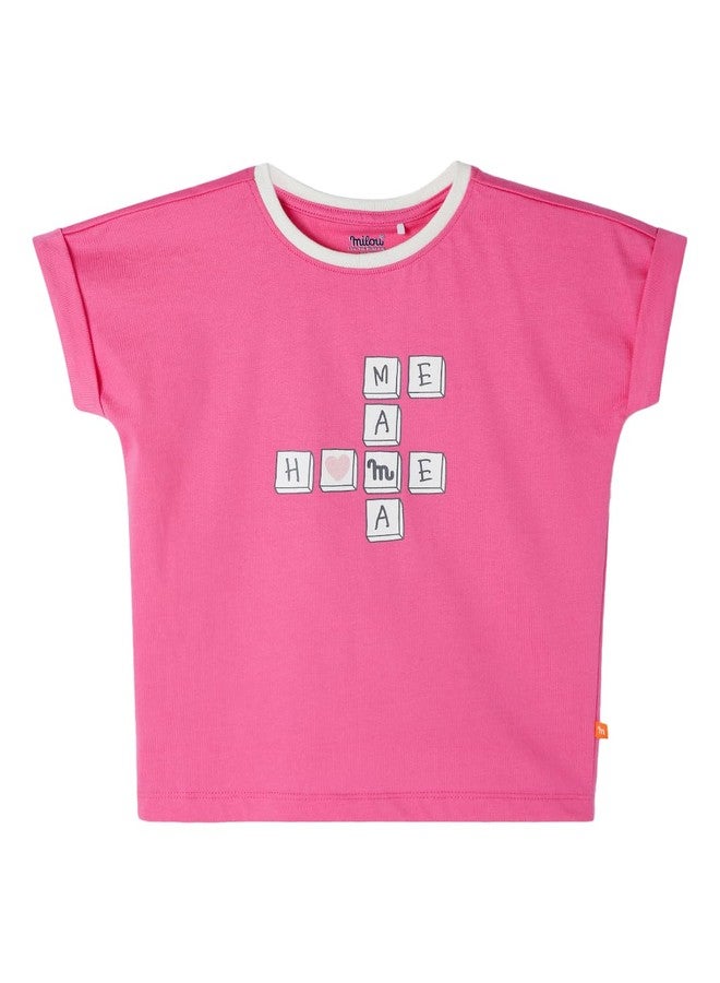 Milou Baby Girl's Regular Fit T-Shirt (GBASICTEE005_Pink - Image 1