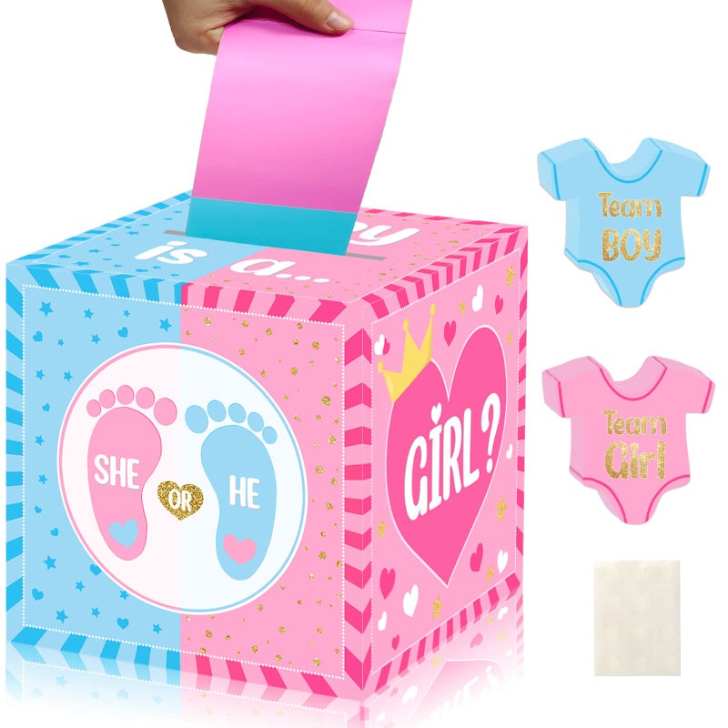 hongpar Baby Gender Reveal Pull Out Game Voting Box with 60 Ballot Cards Boy or Girl Party SuppliesPink and Blue - Image 2