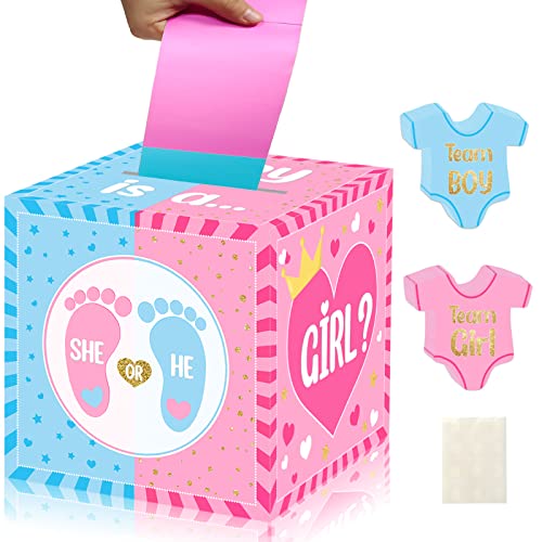 hongpar Baby Gender Reveal Pull Out Game Voting Box with 60 Ballot Cards Boy or Girl Party SuppliesPink and Blue - Image 1