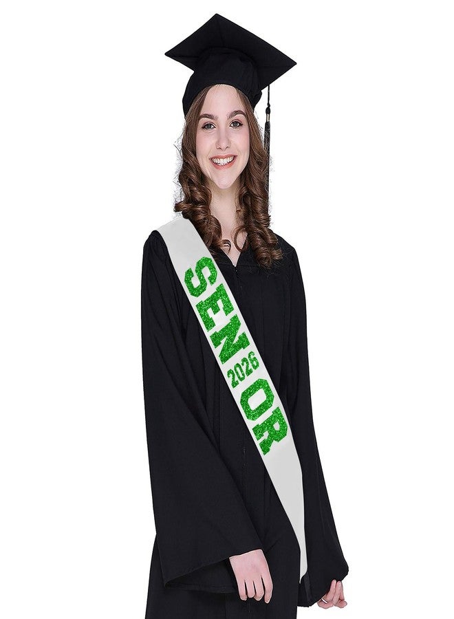 Partyprops 6Pcs White Senior 2026 Satin Sashes with Green Glitter Letters Senior 2026 Decorations - 2026 Graduation Celebrations Sashes - Senior Cheer Sash - Cheerleader Sash - Class Competition Sashes - Image 3