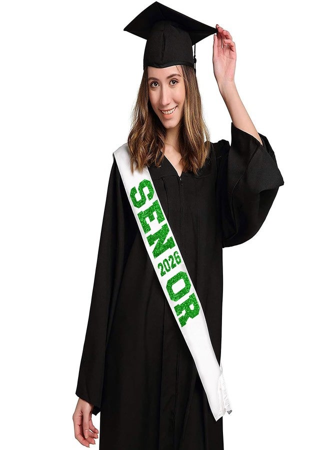 Partyprops 6Pcs White Senior 2026 Satin Sashes with Green Glitter Letters Senior 2026 Decorations - 2026 Graduation Celebrations Sashes - Senior Cheer Sash - Cheerleader Sash - Class Competition Sashes - Image 2
