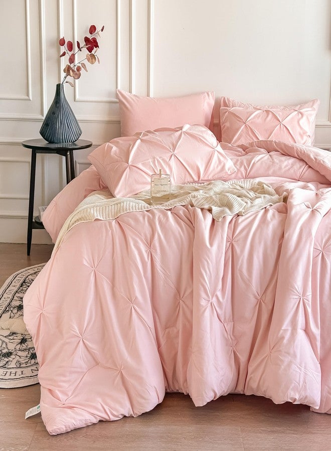 Maple&Stone Full Size Comforter Sets for Girls, 7 Pieces Bedding Sets Full, Pintuck Bed in a Bag Bed Set with Comforter, Sheets, Pillowcases & Shams - Pink - Image 1