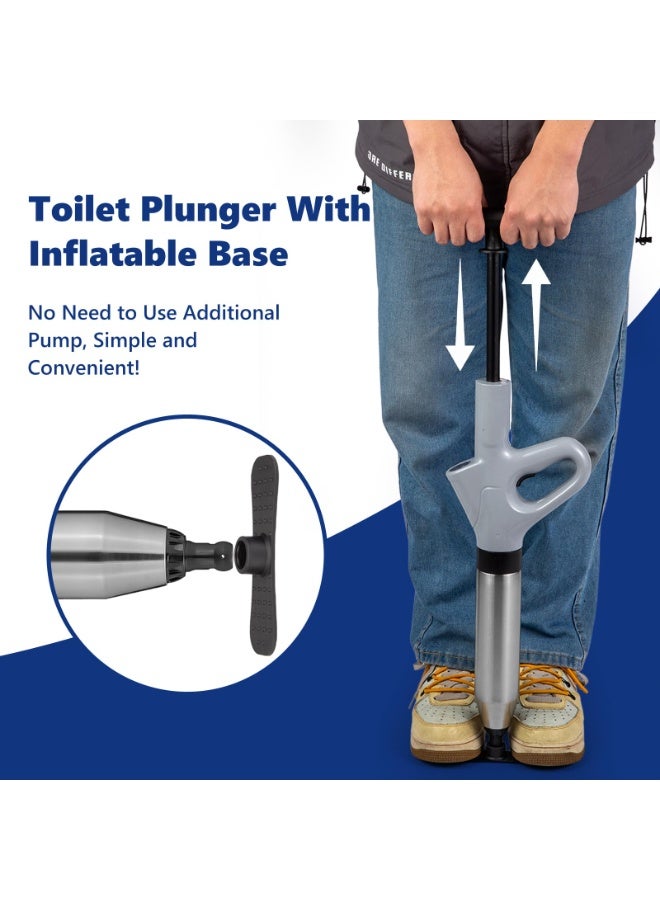 HOMESTAR Stainless Steel Toilet Pipe Plunger With Pressure Gauge - Manual Drain Cleaner Tool With Complete Attachment Set For Sink/Bathtub/Floor Drain Clog Removal - Image 3