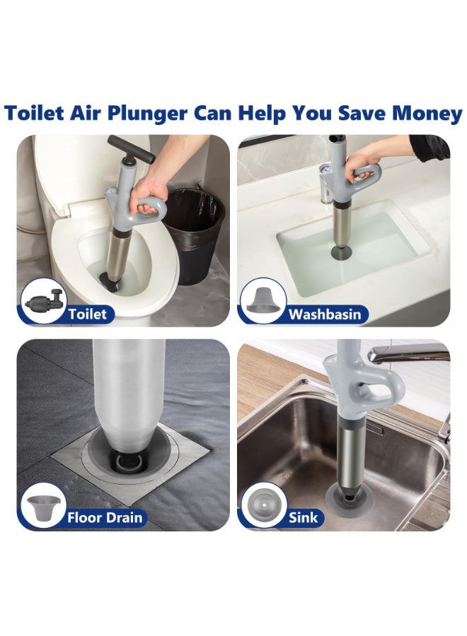 HOMESTAR Stainless Steel Toilet Pipe Plunger With Pressure Gauge - Manual Drain Cleaner Tool With Complete Attachment Set For Sink/Bathtub/Floor Drain Clog Removal - Image 2