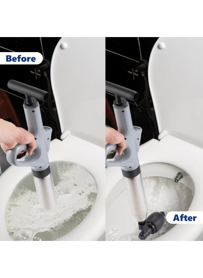 HOMESTAR Stainless Steel Toilet Pipe Plunger With Pressure Gauge - Manual Drain Cleaner Tool With Complete Attachment Set For Sink/Bathtub/Floor Drain Clog Removal - Image 4