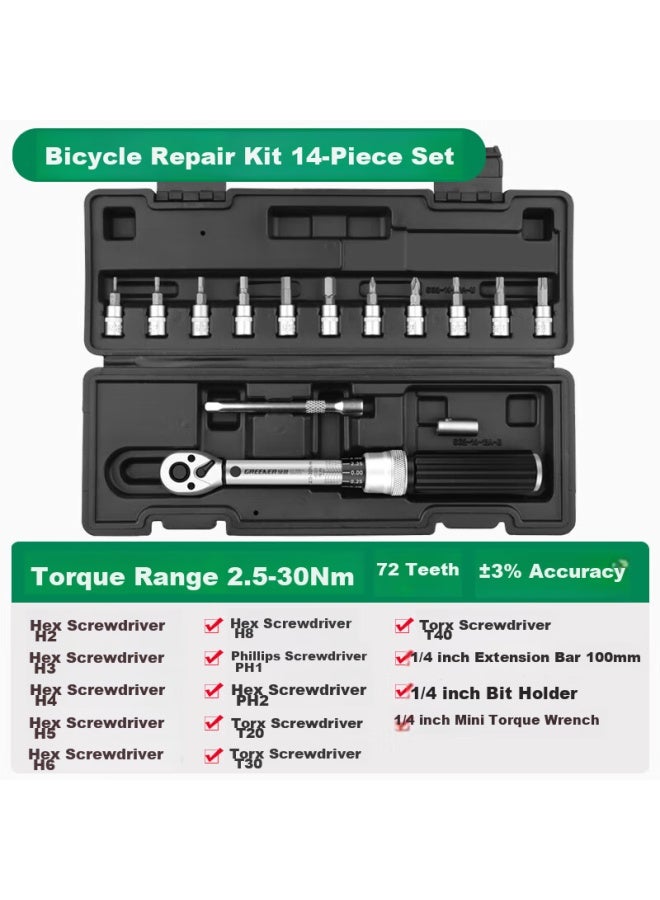 Greener Torque Wrench Bicycle Set, 2.5-30nm, Road Bike Torque Wrench, Adjustable Torque Wrench, 1/4 Small Fly - Image 1