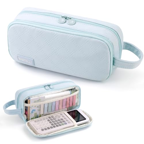 EASTHILL Large Capacity Pencil Case Cute Pencil Pouch with Handle Stationery Pen Bag for Teen Girls-Blue - Image 1