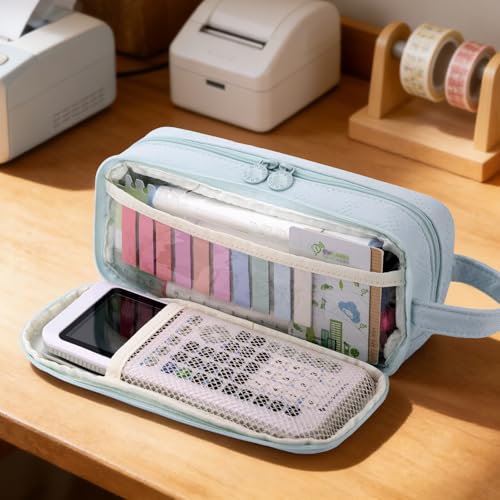 EASTHILL Large Capacity Pencil Case Cute Pencil Pouch with Handle Stationery Pen Bag for Teen Girls-Blue - Image 4