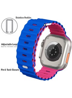 Color Fans Soft Silicone Ocean Sports Strap Compatible Apple Watch 41mm 40mm 38mm for Men Women, Adjustible Watch Band for Apple Watch SE/Series 9/8/7/6/5/4/3/2/1 - Royal Blue/Hot Pink  - Image 4
