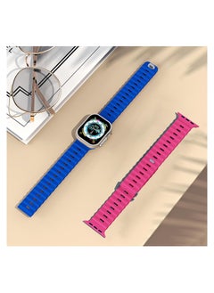 Color Fans Soft Silicone Ocean Sports Strap Compatible Apple Watch 41mm 40mm 38mm for Men Women, Adjustible Watch Band for Apple Watch SE/Series 9/8/7/6/5/4/3/2/1 - Royal Blue/Hot Pink  - Image 3