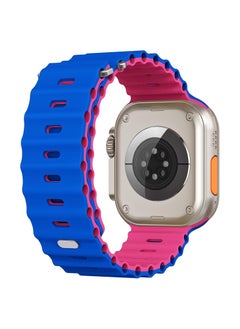 Color Fans Soft Silicone Ocean Sports Strap Compatible Apple Watch 41mm 40mm 38mm for Men Women, Adjustible Watch Band for Apple Watch SE/Series 9/8/7/6/5/4/3/2/1 - Royal Blue/Hot Pink  - Image 2