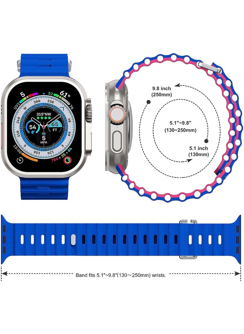 Color Fans - Soft Silicone Ocean Sports Strap Compatible Apple Watch 41mm 40mm 38mm for Men Women, Adjustible Watch Band for Apple Watch SE/Series 9/8/7/6/5/4/3/2/1 - Royal Blue/Hot Pink - Image 1