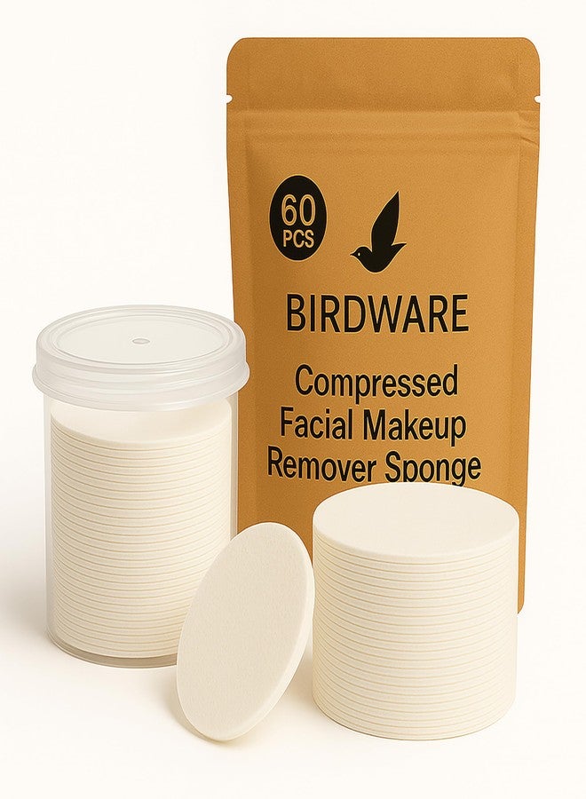 بيردوير إسفنجة إزالة المكياج المضغوطة من بيردوير بروفيشنال المصنوعة من مادة PVA | إسفنجة تنظيف عميق للوجه | أبيض | عبوة من 60 قطعة - Image 1