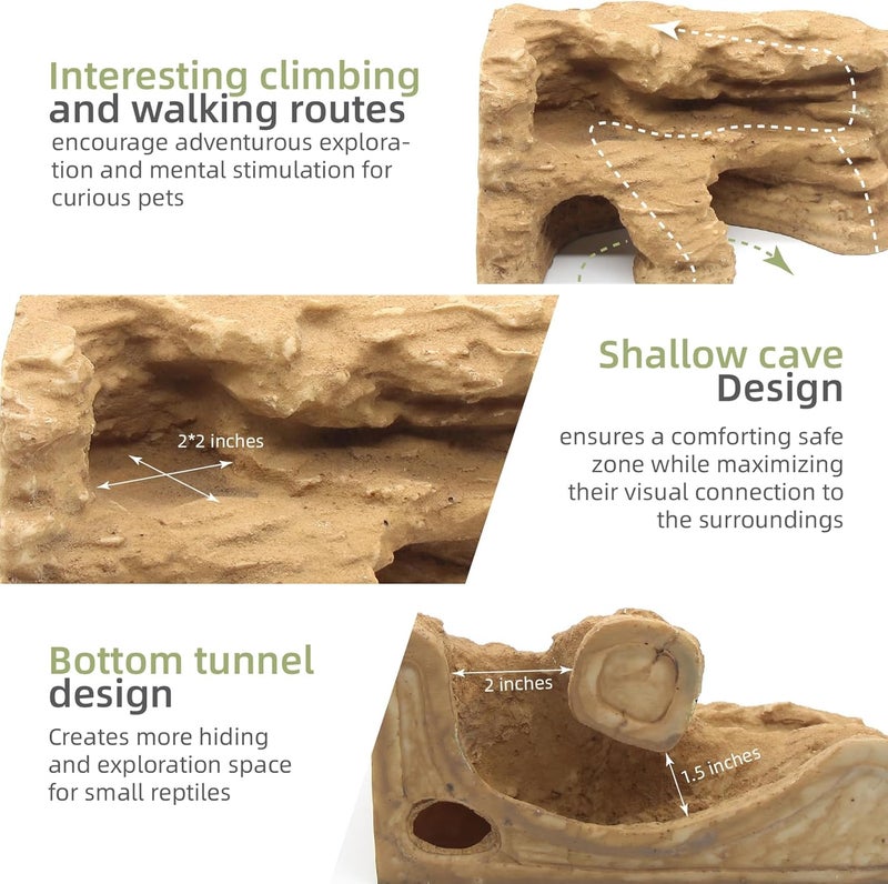 relaqcc Reptile Hide Shale Scape Step Ledge Backdrop, Reptile Corner Rock Basking Platform Cave Hideout Tank Accessories Decorations, Great for Reptiles, Amphibians, Leopard Gecko, Snake, Frogs, Turtle - Image 3