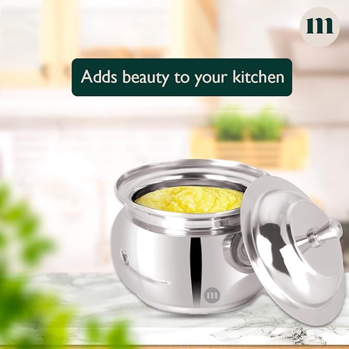 MARU Stainless Steel Ghee Pot With Spoon & Lid, Elegant Ghee Dispenser Container For Kitchen Storage Set, Multipurpose Oil, Sauce, Ghee Storage Container For Kitchen, 350Ml, Silver - Image 4