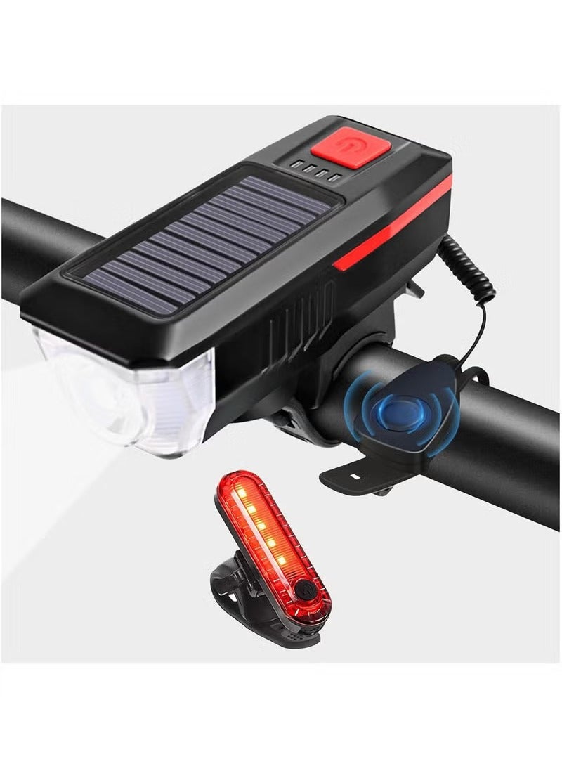 Arabest Rechargeable Solar Bike Lights, Night Ultra Bright Bicycle Lights Headlight and Back Taillight with Electric Bell, Easy to Install Waterproof, Road and Mountain LED Bike Lights (Red)  - Image 1