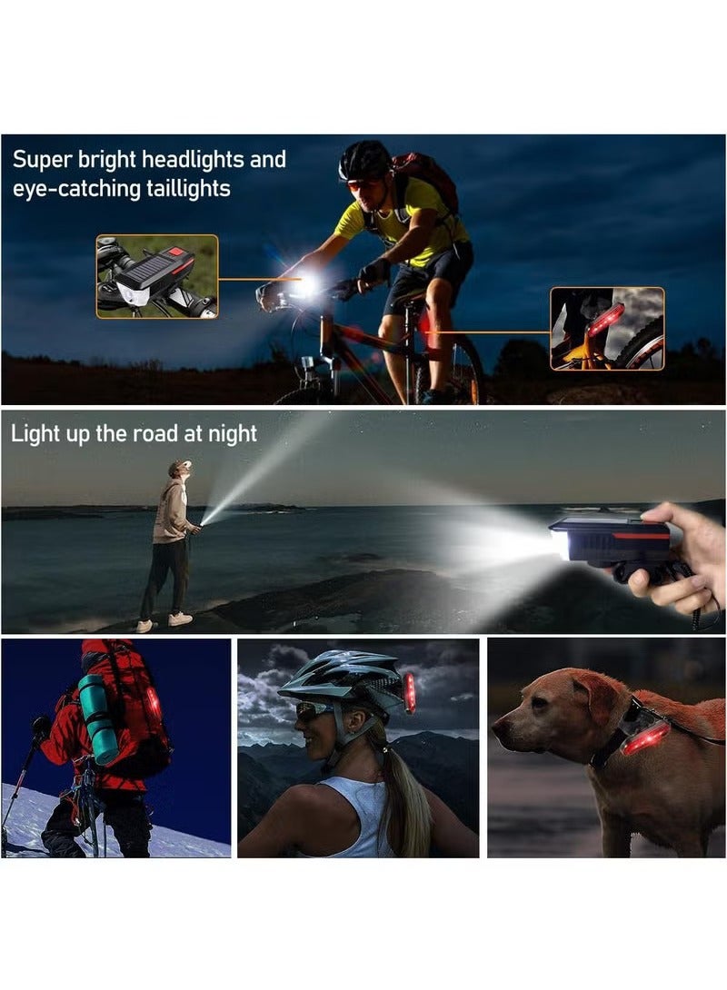 Arabest Rechargeable Solar Bike Lights, Night Ultra Bright Bicycle Lights Headlight and Back Taillight with Electric Bell, Easy to Install Waterproof, Road and Mountain LED Bike Lights (Red)  - Image 4