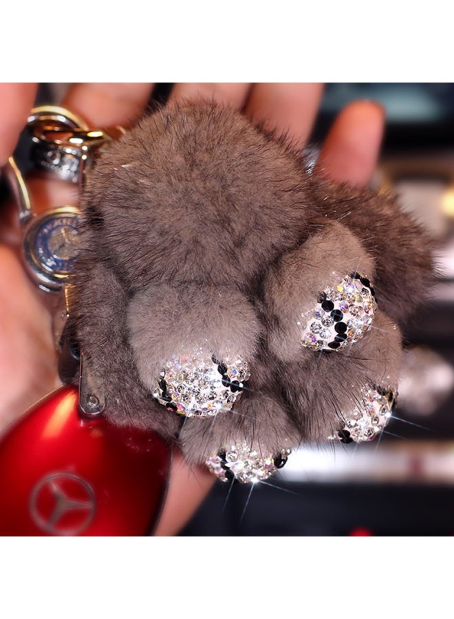 DiGallen Digalun, Mink Fur Diamond-studded Cute Rabbit Keychain, Women's Car Accessory, Car Interior Decoration Cartoon Cute, Fur, Stuffed Animal Cute Rabbit Car Accessories-gray - Image 1